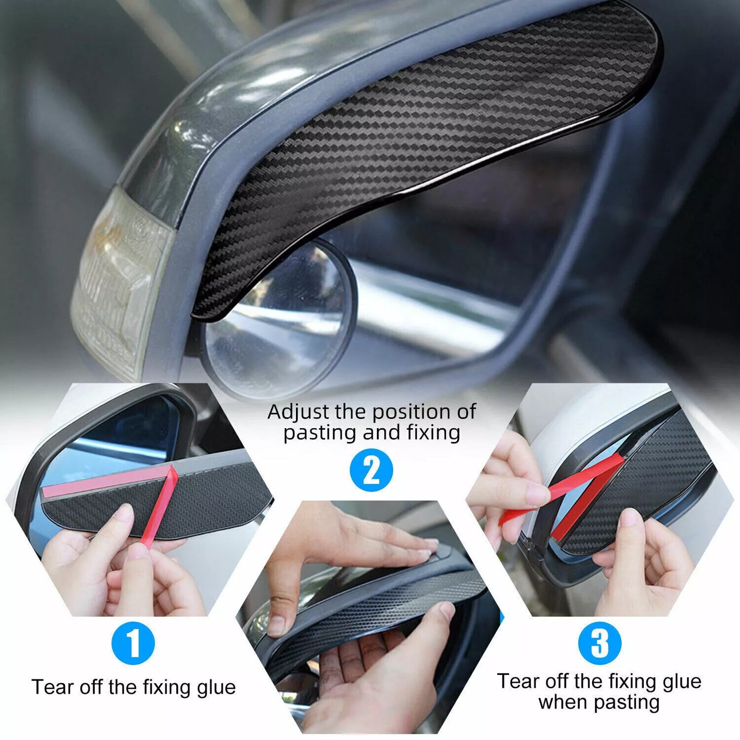 Healthadss ™ 2 Piece Carbon Fiber Black Mirror Rain Visor Guard For Car Auto Accessories