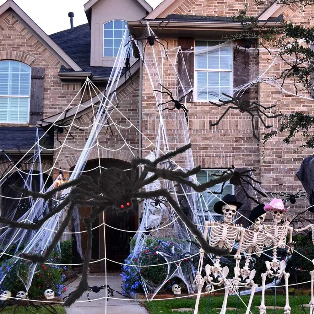 Healthadss ™ 200" Halloween Spider Web + 59" Giant Spider Decorations Fake Spider with Triangular Huge Spider Web for Indoor Outdoor Halloween Decorations Yard Home Costumes Parties Haunted House Décor