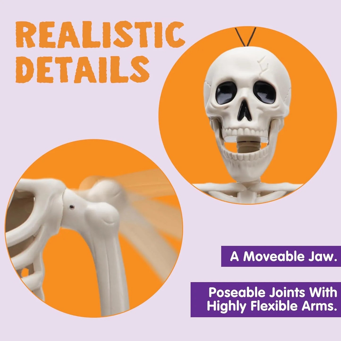 Healthadss ™ 5 PCS Posable Halloween Skeletons 16 Inches Full Body Posable Joints Hanging Skeletons for Graveyard Decorations, Haunted House Accessories, Spooky Scene Party Favors