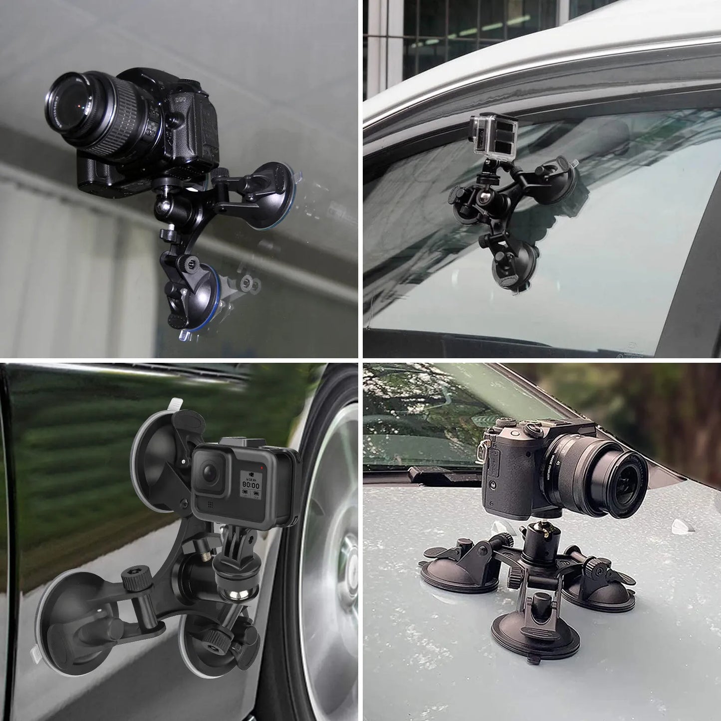 Healthadss ™ Triple Suction Cup Car Holder Mount for GoPro Hero 10 9 8 7 6 5 DJI OSMO Camera