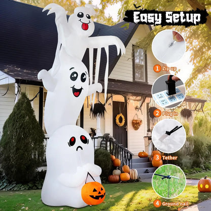 Healthadss ™ 9.8 FT High Halloween Inflatable Overlap Ghost Outdoor Decorations Blow Up Yard with Built-in LEDs for Garden Lawn Indoor Party Decor (Three Ghosts)