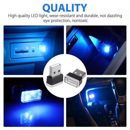 Healthadss ™3x Mini Blue LED USB Car Interior Light Neon Atmosphere Ambient Lamp Accessories