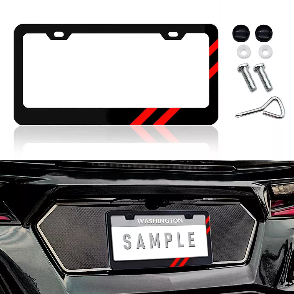 Healthadss ™ 1x For Dodge Charger Accessories Red Car License Plate Frame Black Metal Cover