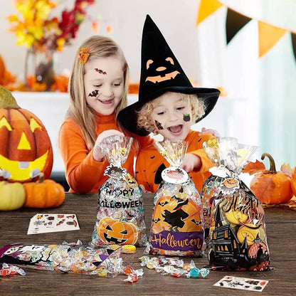 Healthadss ™ Halloween Candy Bags Treats Bags, 200 PCS Halloween Cellophane Bags for Kids Tre