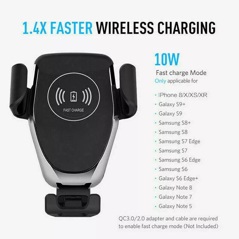 Healthadss ™ Wireless Fast Charging Car Charger Mount Holder Stand 2 in 1 For Cell Phone