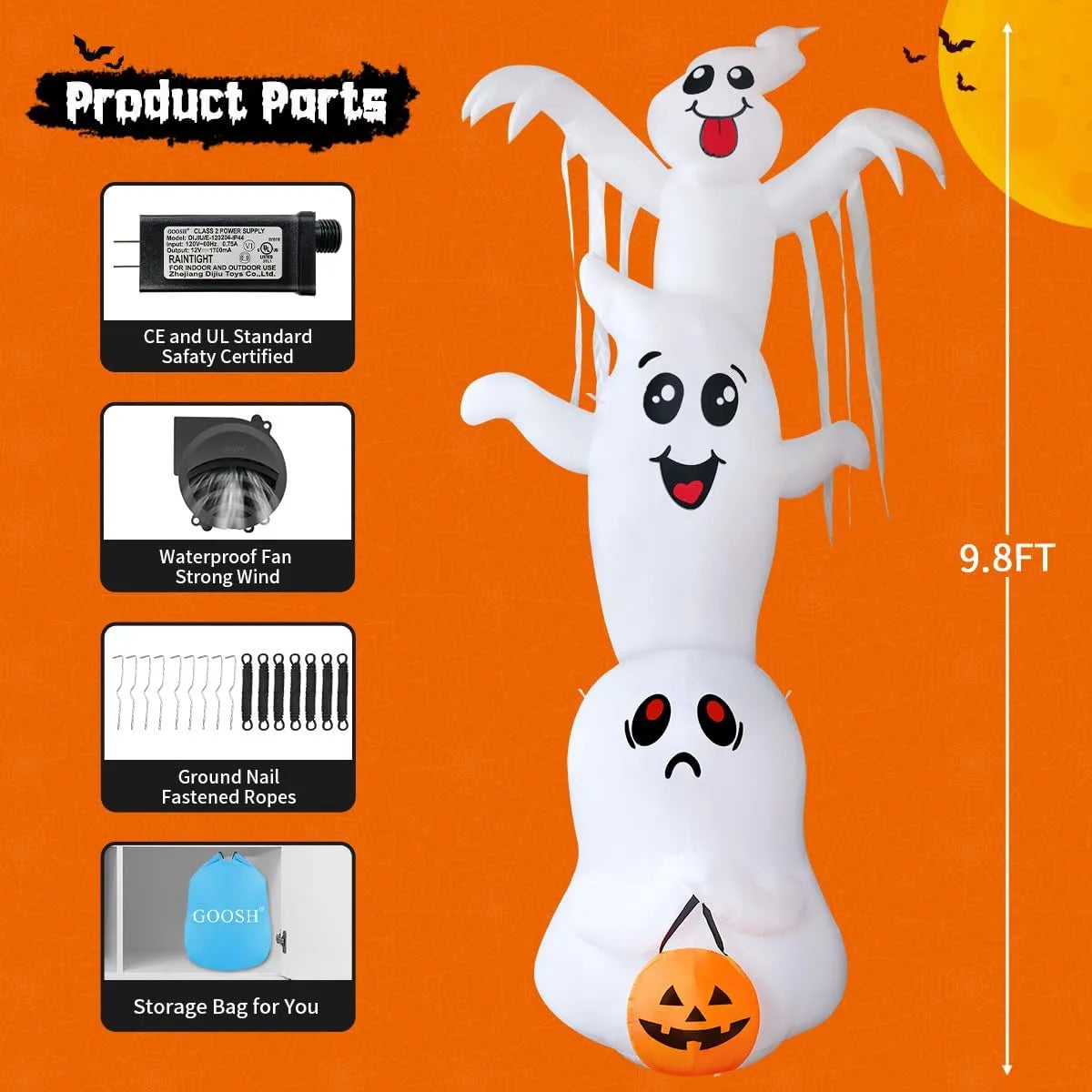 Healthadss ™ 9.8 FT High Halloween Inflatable Overlap Ghost Outdoor Decorations Blow Up Yard with Built-in LEDs for Garden Lawn Indoor Party Decor (Three Ghosts)