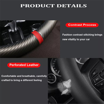 Healthadss ™ Car Steering Wheel Cover Carbon Black Leather Breathable Anti-slip Accessories