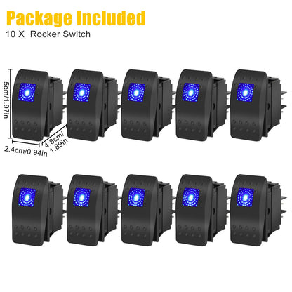 Healthadss ™10PCS Waterproof Marine Boat Car Rocker Switch 12-24V SPST ON-OFF 4PIN Blue LED