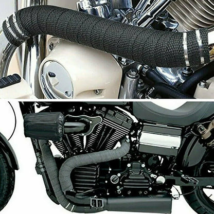 Healthadss ™ 2''x100ft Black Pipe Header Manifold Exhaust Heat Wrap Tape +ties for Motorcycle