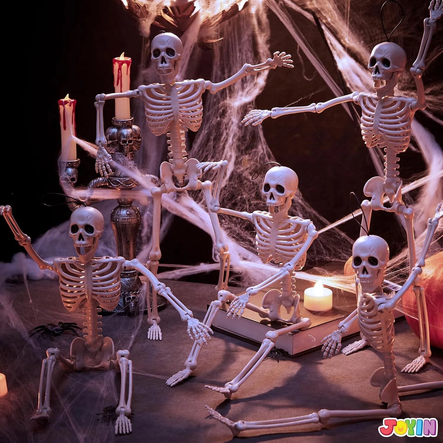 Healthadss ™ 5 PCS Posable Halloween Skeletons 16 Inches Full Body Posable Joints Hanging Skeletons for Graveyard Decorations, Haunted House Accessories, Spooky Scene Party Favors