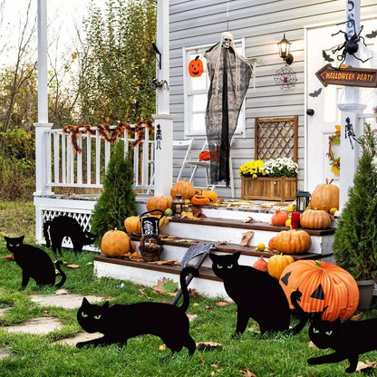 Healthadss ™ Halloween Decorations Outdoor, 6Ct Black Cat Decor Yard Signs with Stakes, Scar