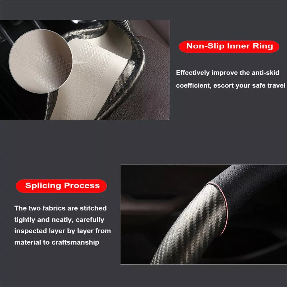 Healthadss ™ Car Steering Wheel Cover Carbon Black Leather Breathable Anti-slip Accessories