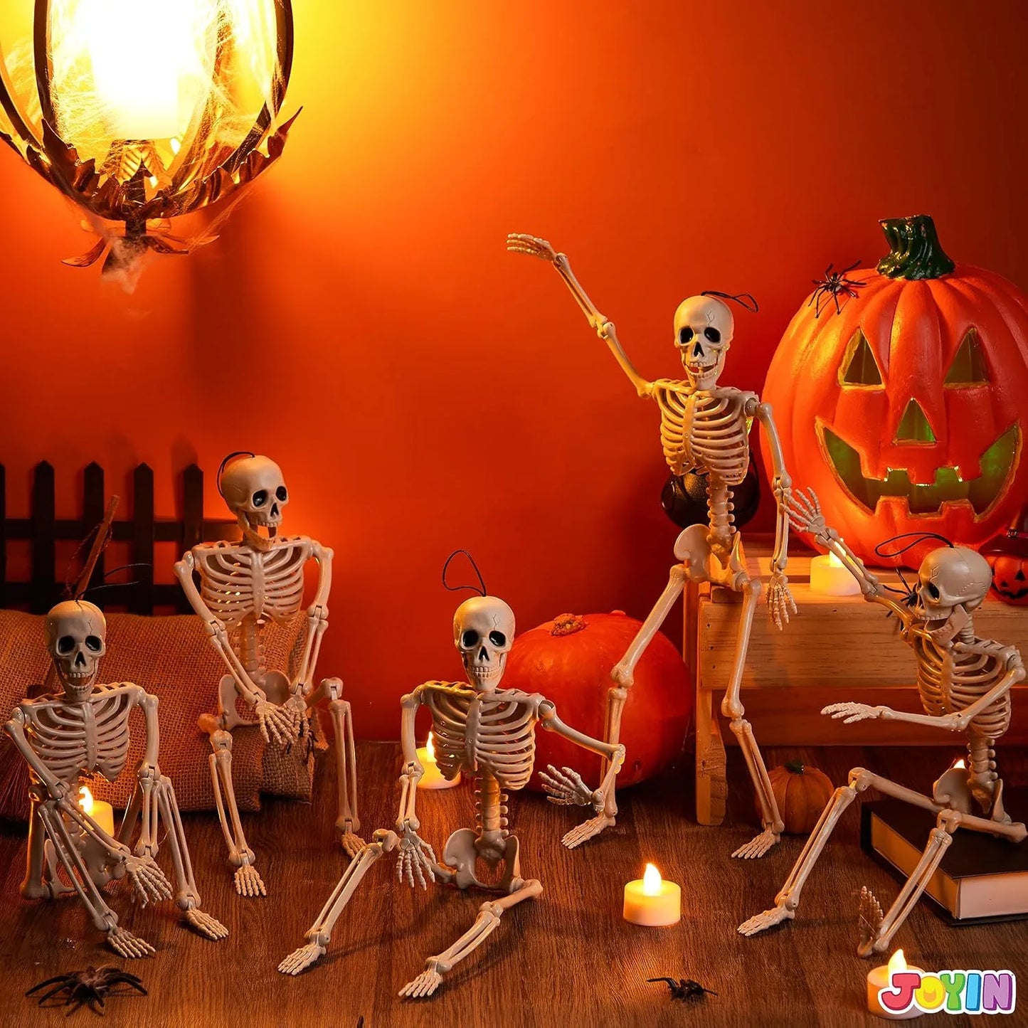 Healthadss ™ 5 PCS Posable Halloween Skeletons 16 Inches Full Body Posable Joints Hanging Skeletons for Graveyard Decorations, Haunted House Accessories, Spooky Scene Party Favors