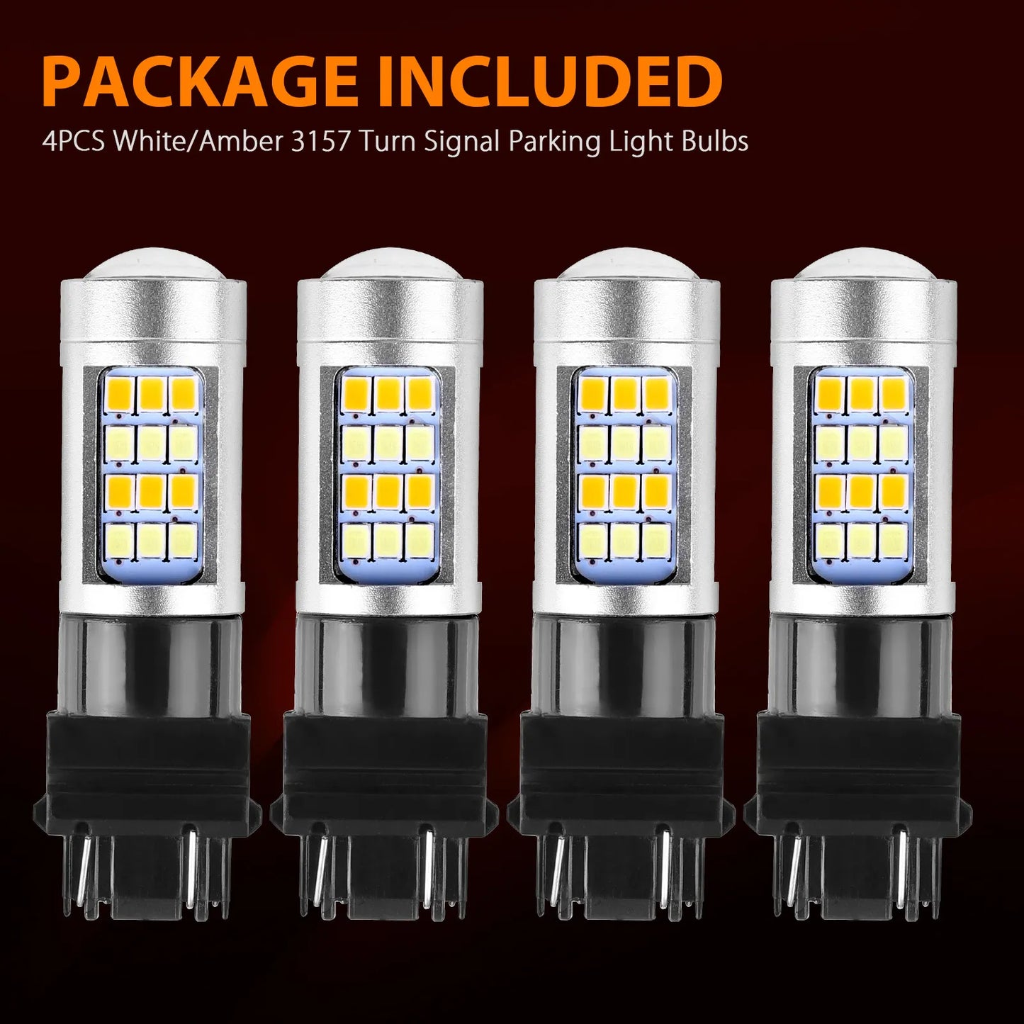 Healthadss ™ 4X Error Free White/Amber 3157 LED DRL Switchback Turn Signal Parking Light Bulb