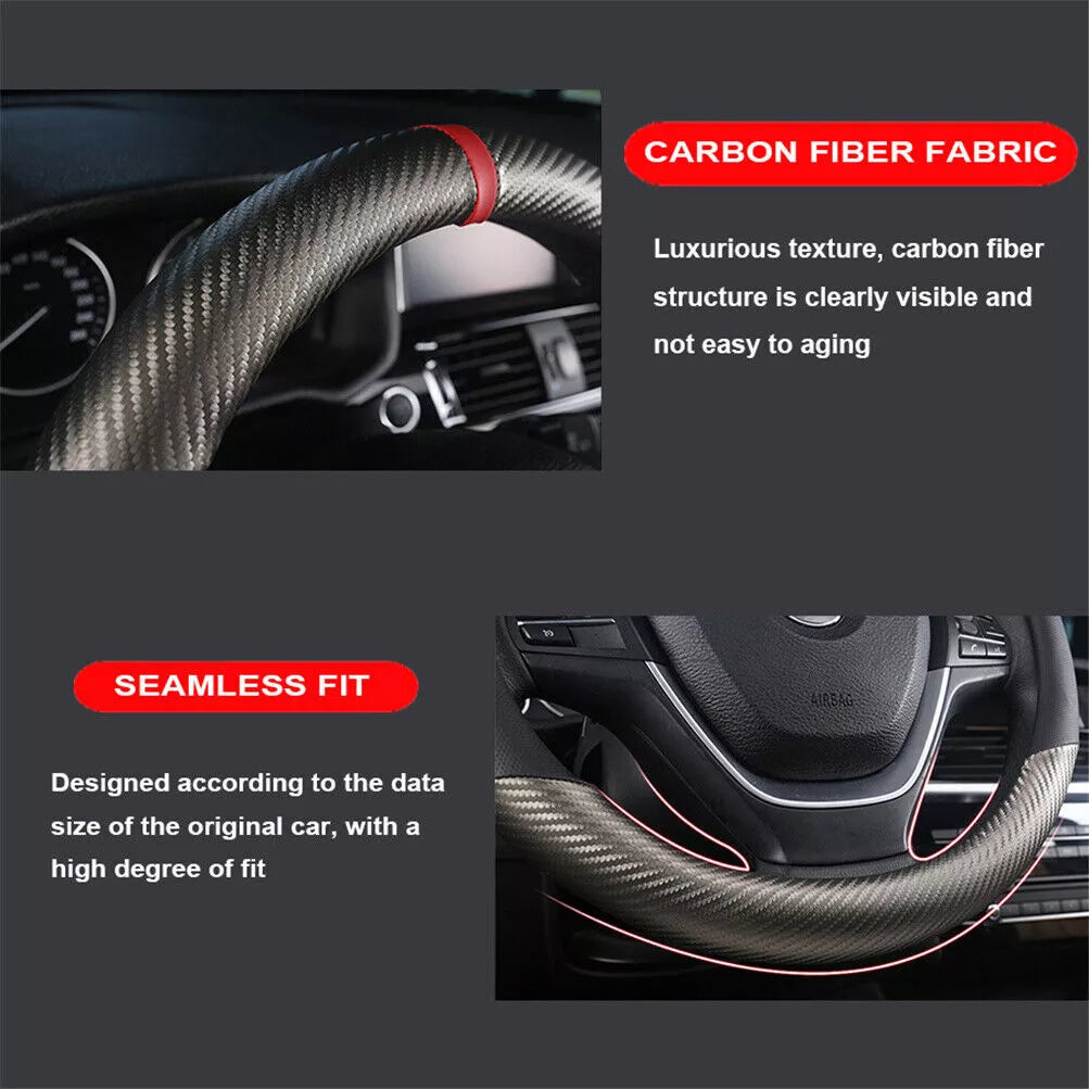 Healthadss ™ Car Steering Wheel Cover Carbon Black Leather Breathable Anti-slip Accessories