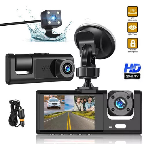 Healthadss ™ HD 1080P Car Dual Lens Dash Cam Front/Rear/Inside Video Recorder Camera G-sensor