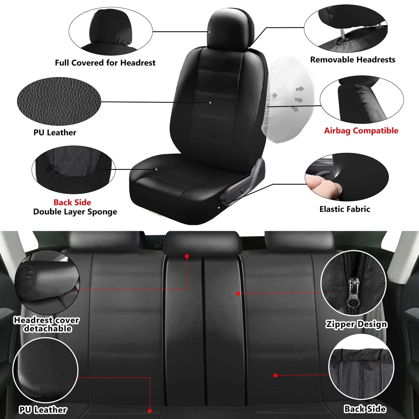 Healthadss ™ Leather Car Seat Covers Full Set 5-Seats Front Rear Protector Cushion For TOYOTA