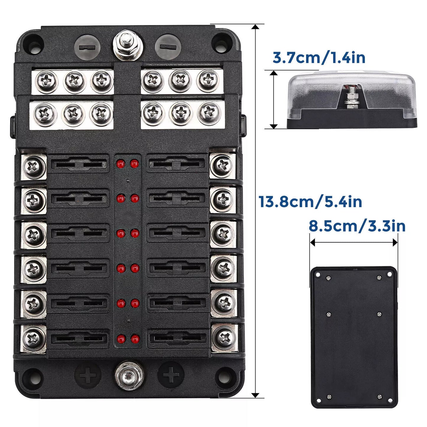 Healthadss ™ 12-Way Blade Fuse Box Block Holder LED Indicator 12V 32V Auto Marine Waterproof