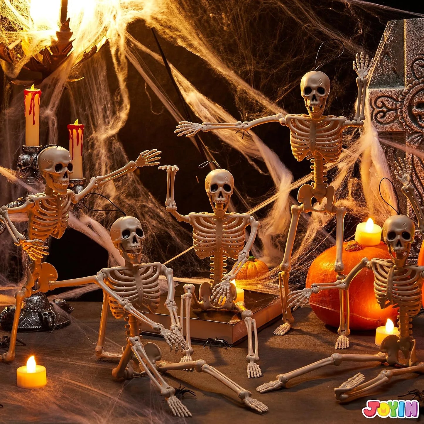 Healthadss ™ 5 PCS Posable Halloween Skeletons 16 Inches Full Body Posable Joints Hanging Skeletons for Graveyard Decorations, Haunted House Accessories, Spooky Scene Party Favors