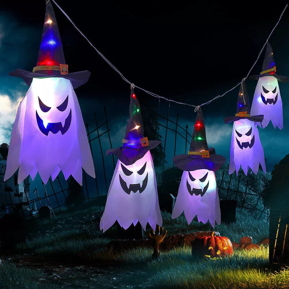 Healthadss ™ 5Pc Halloween Ghost String Light Hanging Witch Hat Decoration Indoor Outdoor LED